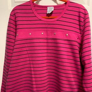 CAFE AU LAIT Knit Top/Sweater/Pullover Pink Black Striped Size 2X